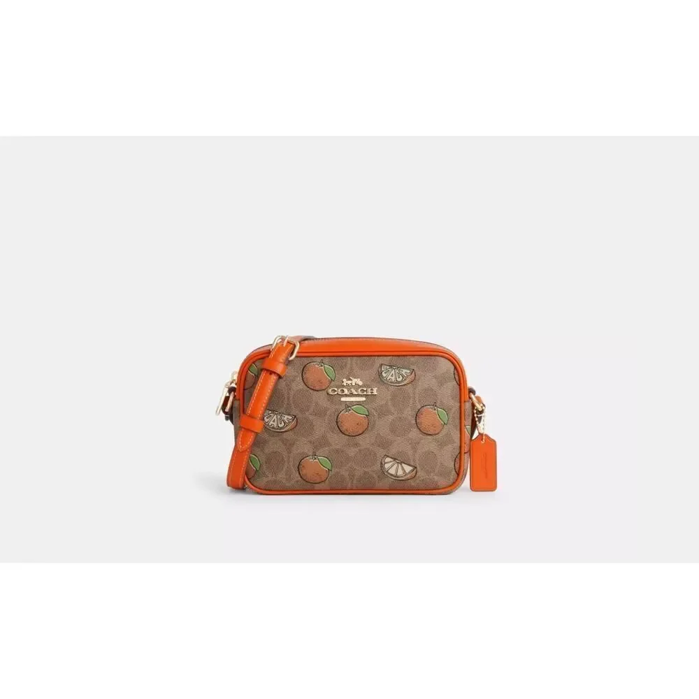 NWT Coach CBA81 Mini Jamie Camera Bag In Signature Canvas With Orange Print